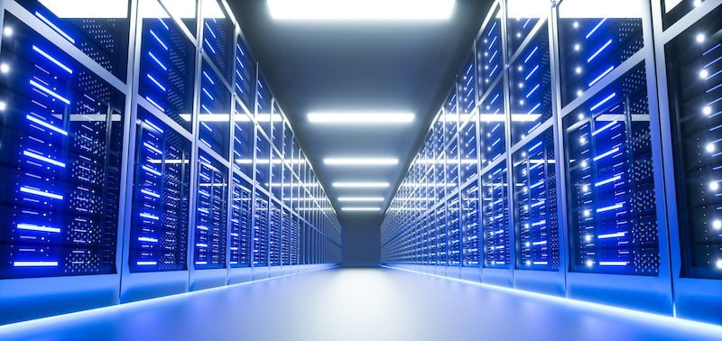 Server room interior in datacenter.