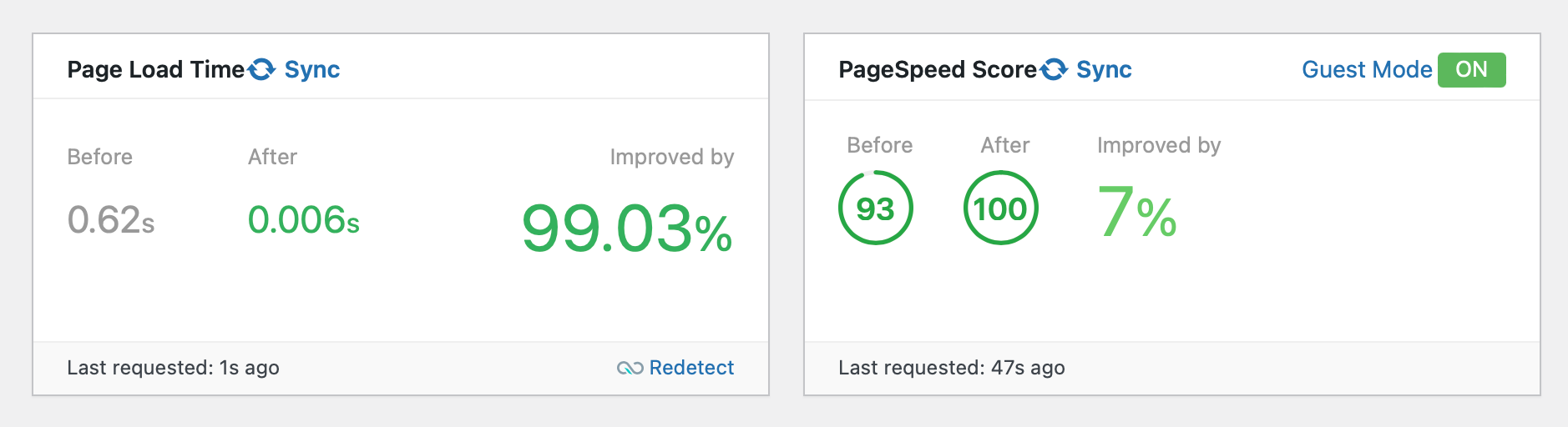 Screenshot of LiteSpeed Cache built-in page load test