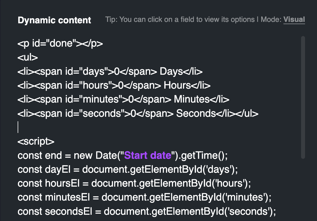 Screenshot of the Voxel settings dynamic tag visual mode