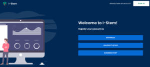 a snapshot of I-Stem’s remediation portal with option to sign in or register as an individual, university staff or business staff.