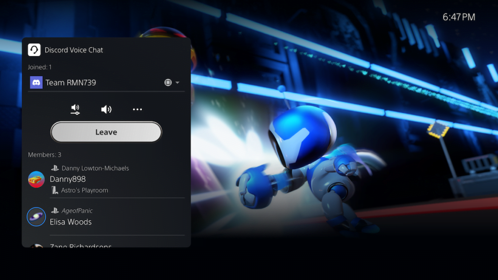 A screenshot of an ongoing Discord call on PS5, with a game running in the background.