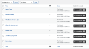 Wordpress admin dashboard post list