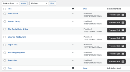 Wordpress admin dashboard post list