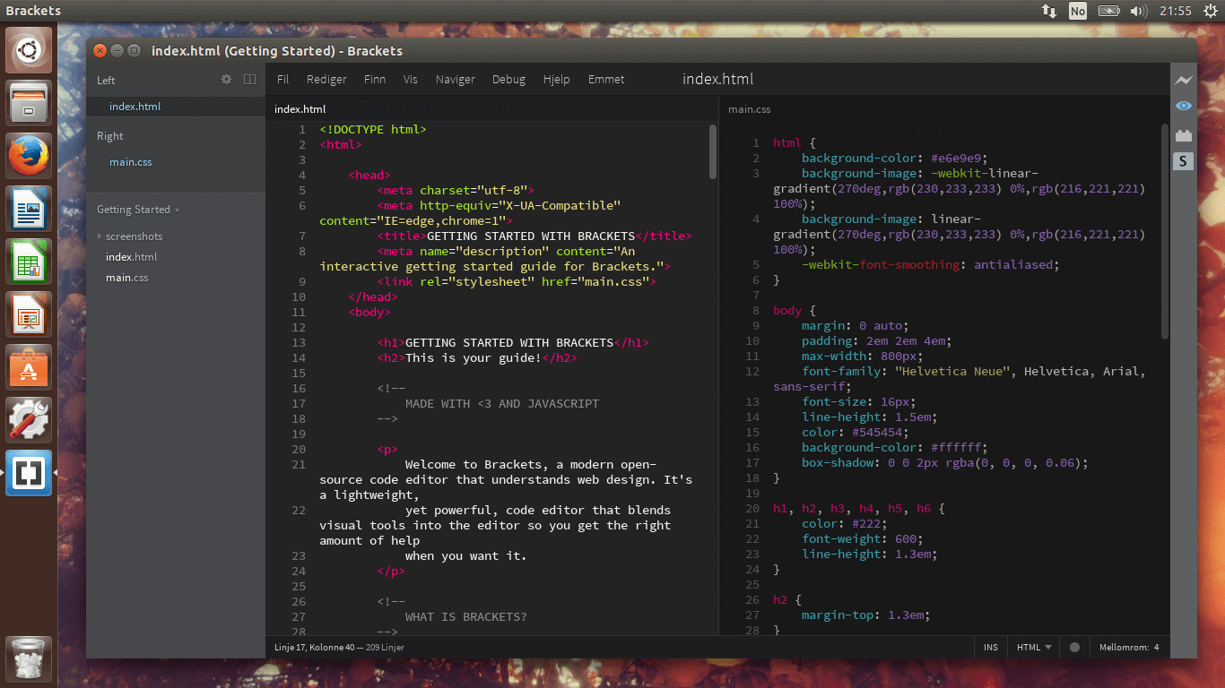 Brackets Code Editor on a computer desktop